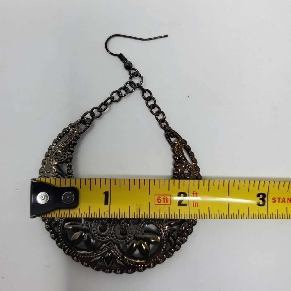 Chandelier Drop Textured Oval Earring 90's Inspired Fashion - Picture 5 of 5